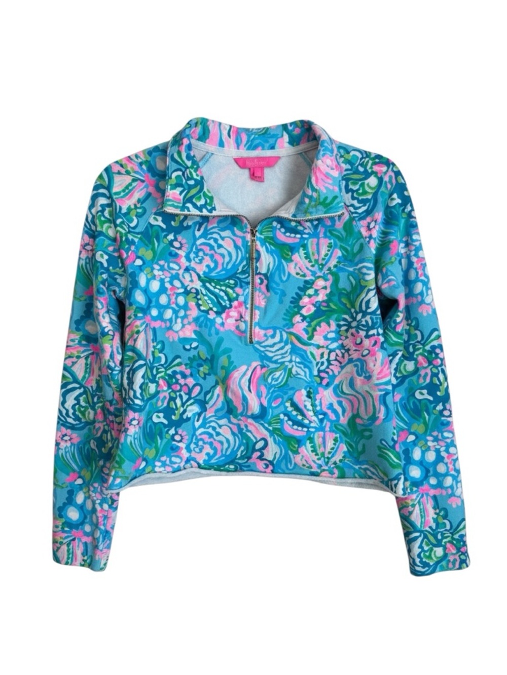 Lilly Pulitzer Ronan Cropped Popover Half-Zip Pullover Blue Pink Size Small